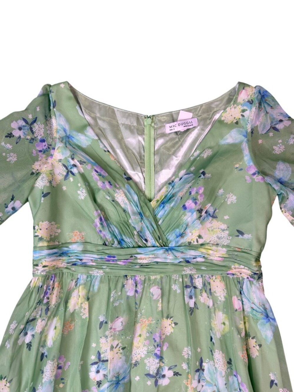 Mac Duggal Womens Green Floral Polyester Maxi Dress Elegant Bell Sleeves Sz 16 - Picture 4 of 12